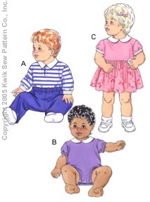 Kwik Sew� Baby Bodysuits, Dress & Pants Pattern-onesie pattern, bodysuits, infant, baby, pattern, patterns, dress, pants, kwik sew, patterns for,
